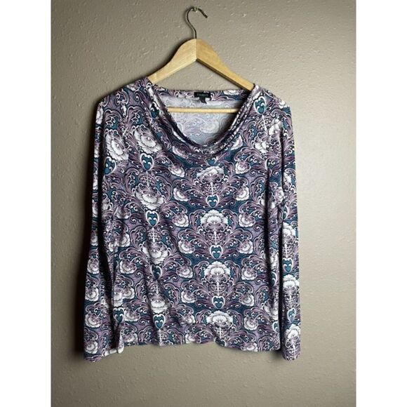 Talbots Scoop Neck Cowl Neck Floral Blouse Size L - Picture 1 of 7